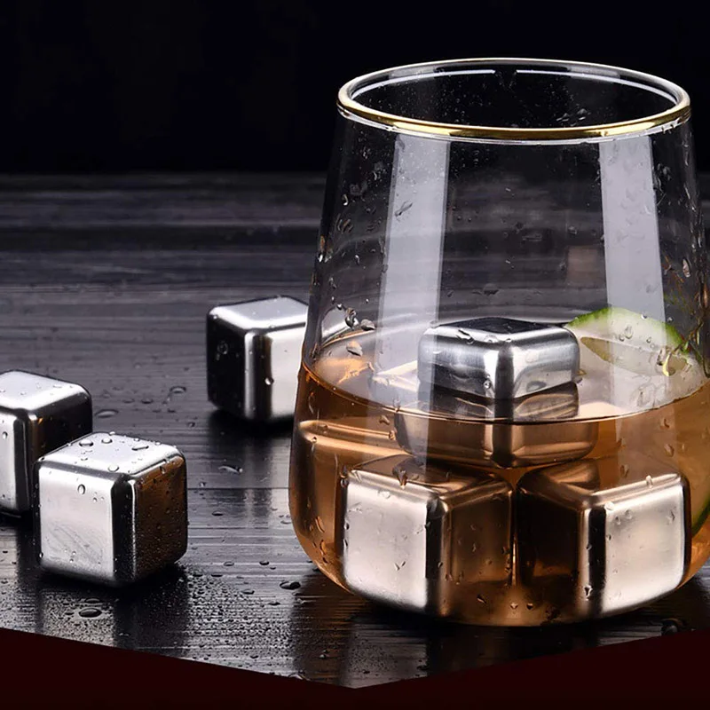 Whiskey Stone Set - Whiskey- und Wein-Kühlwürfel, 4/6/8 Stück Edelstahl-Eiswürfel-Set,