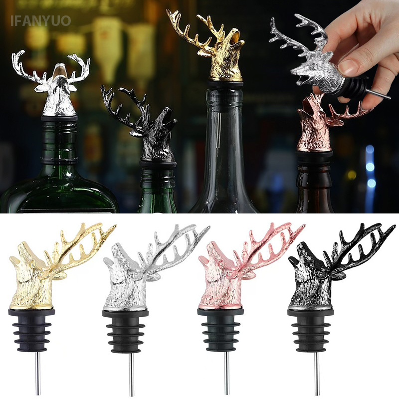 Wine Beer And Spirits - Zinklegierung Hirschkopf Weinausgießer Flaschenausgießer 3D-Hirsch-Design Anti-Spill