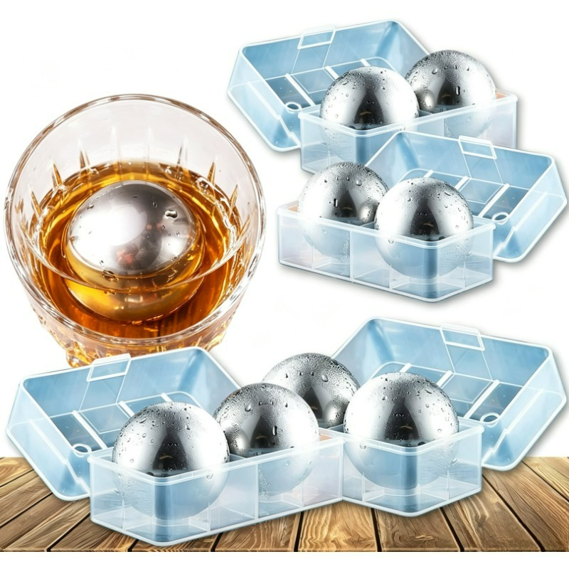 Whiskey Stone Set - Whiskey-Stein-Geschenkset 4-8 Stück, Wiederverwendbares Metall-Eiskugel-Set mit