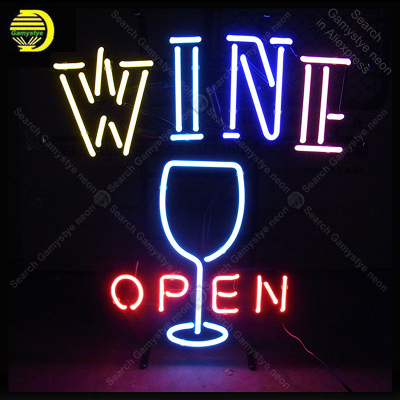 Wine In Beer Store - Leuchtreklame für OPEN WINE und Weintasse,