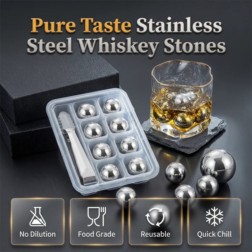Whiskey Stone Set - 25mm Edelstahl-Eiswürfel, Wiederverwendbare Fruchtsaft-Eiswürfel, Whiskey-Steine-Set, Party-Zubehör