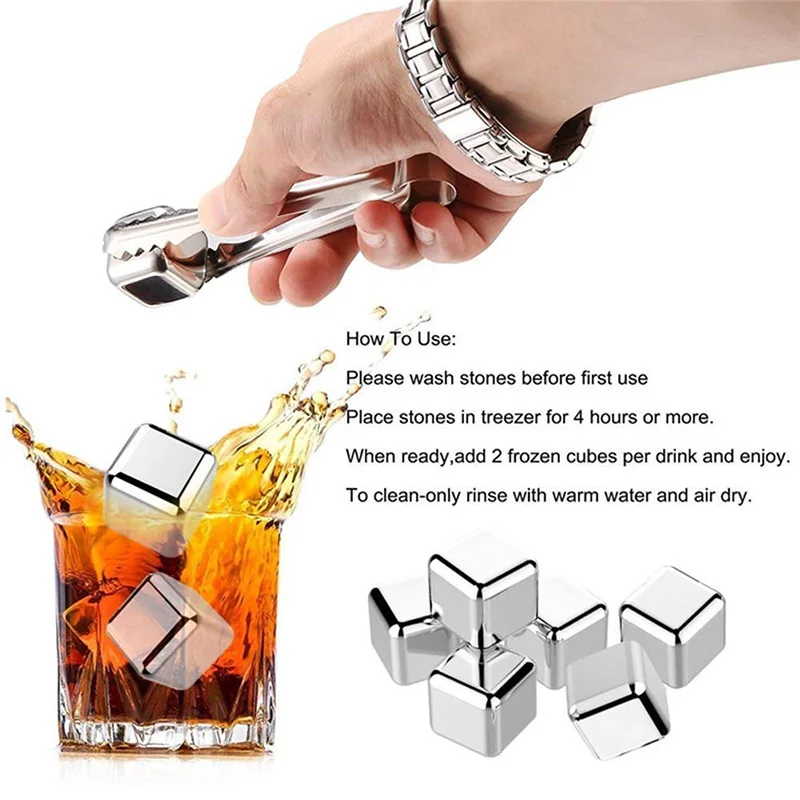 Whiskey Stone Set - 4/6/8-teiliges Edelstahl-Eiswürfel-Set, wiederverwendbare Kühlsteine für Whisky,