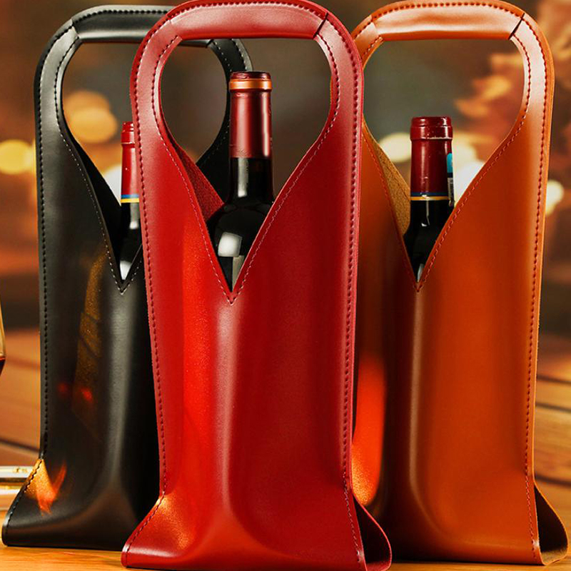 Wine Beer Champagne - Wiederverwendbare doppellagige Wein-Geschenktüte aus Leder, Champagner-Bier-Tragetasche