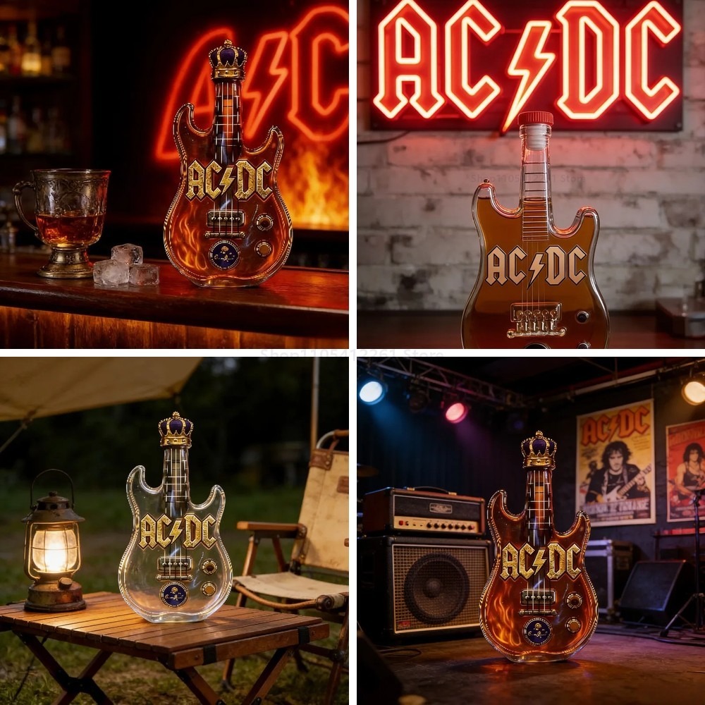 Wine Beer And Spirits - AC/DC-inspirierter Whiskey-Dekanter in E-Gitarren-Optik mit Kronkorken,