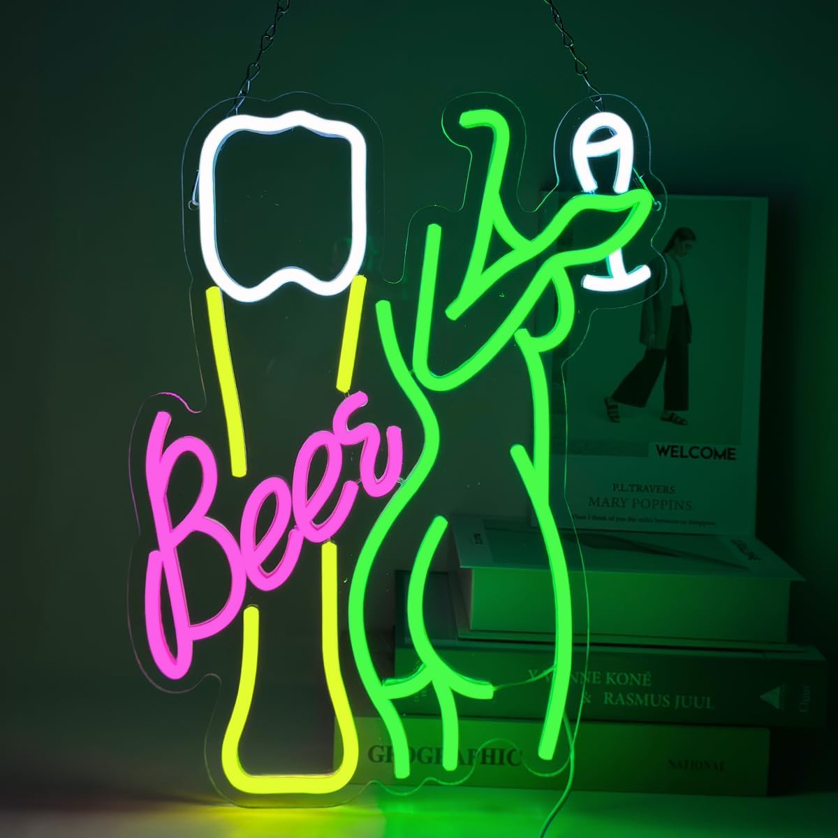 Wine In Beer Store - Bier-Neonschild, Frauenkörper-Neonlicht, LED-Weinglas-Licht, USB-betrieben für Bar,